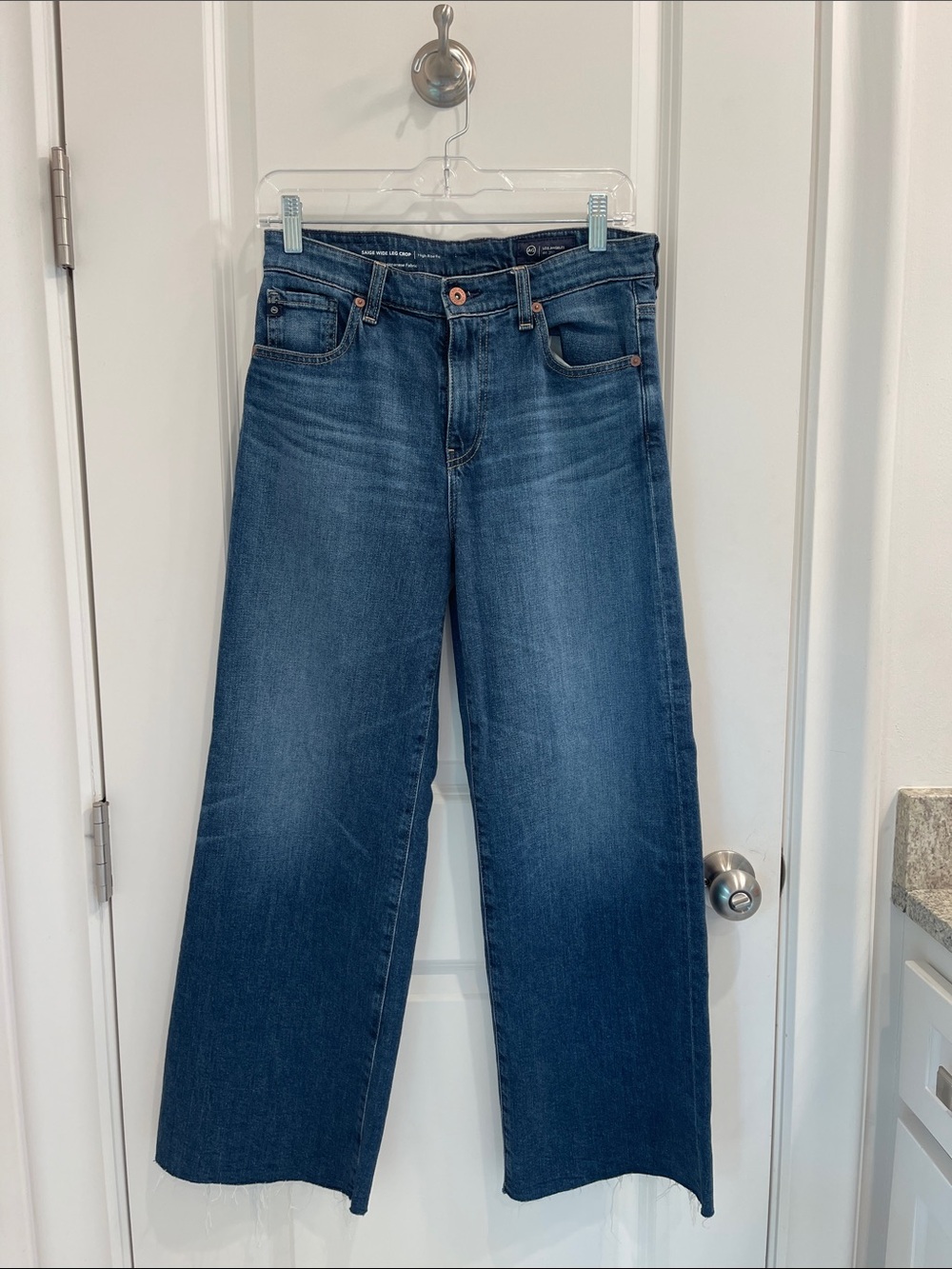Ag Adriano Goldschmied Saige Wide Leg Crop Jeans - Dark Blue